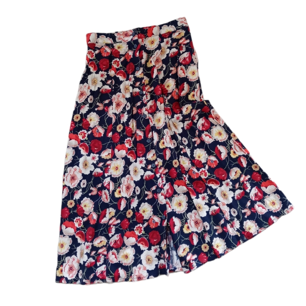 VTG Button Down Floral Midi Skirt Light Flowy
